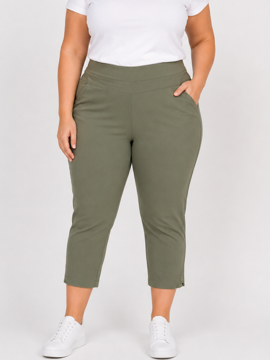 Pružné 7/8 kalhoty - khaki