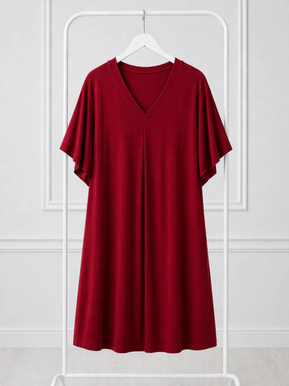 Oversize šaty V-Neck - vínové