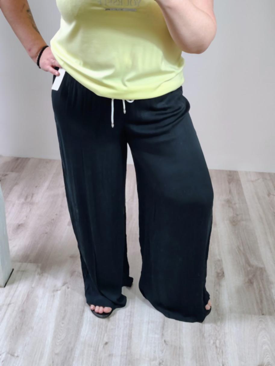 Viskózové široké kalhoty - černé