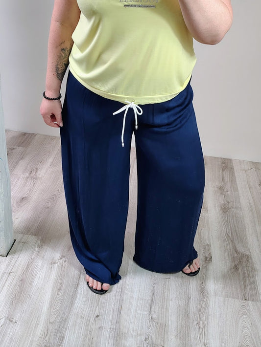 Viskózové široké kalhoty - modré