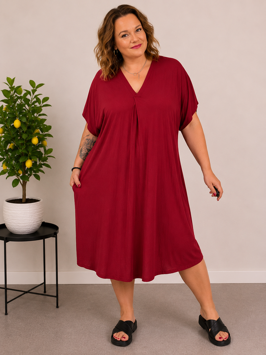Oversize šaty V-Neck - vínové