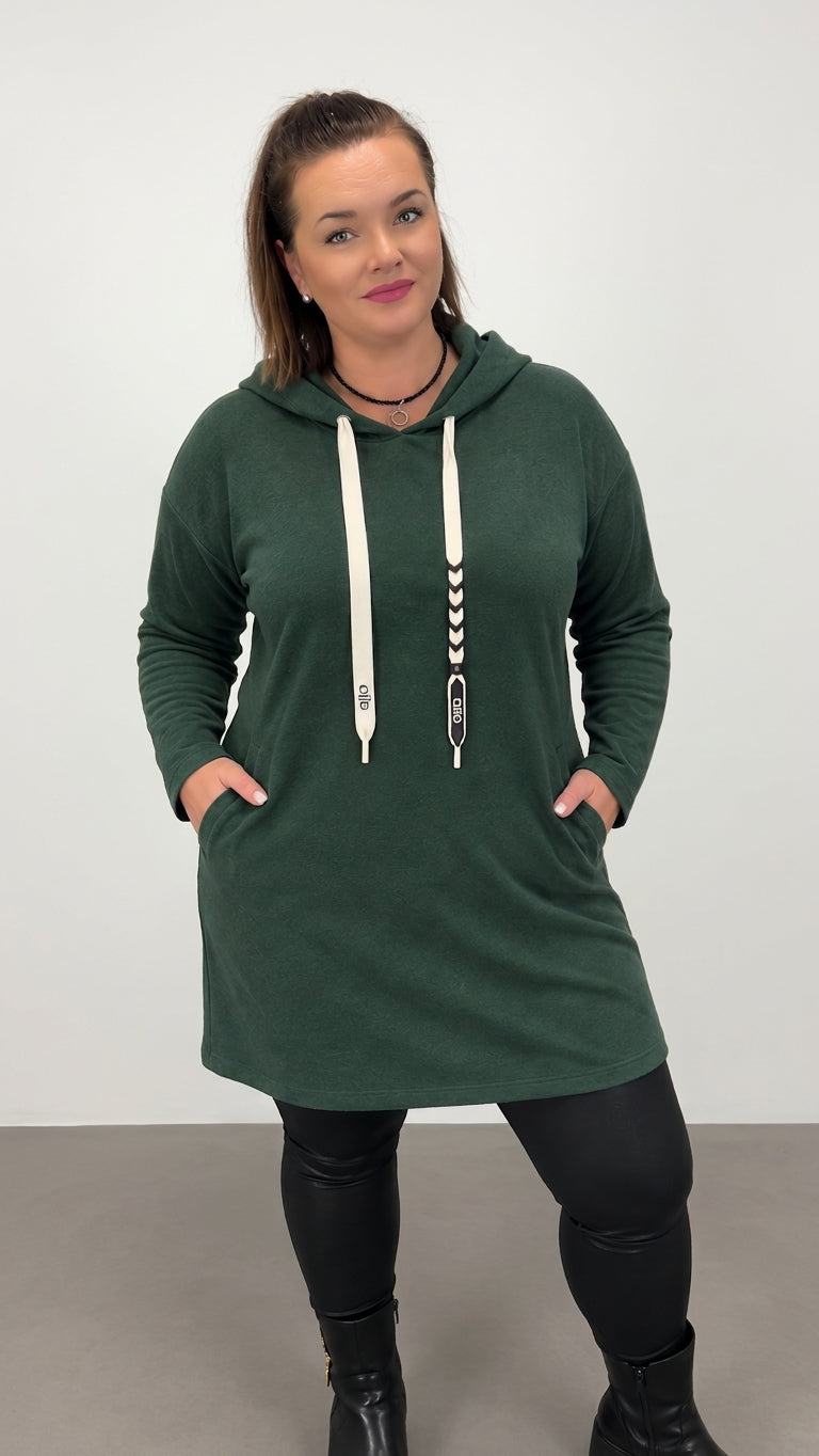 Manšestrové tunikové šaty s kapucí - khaki