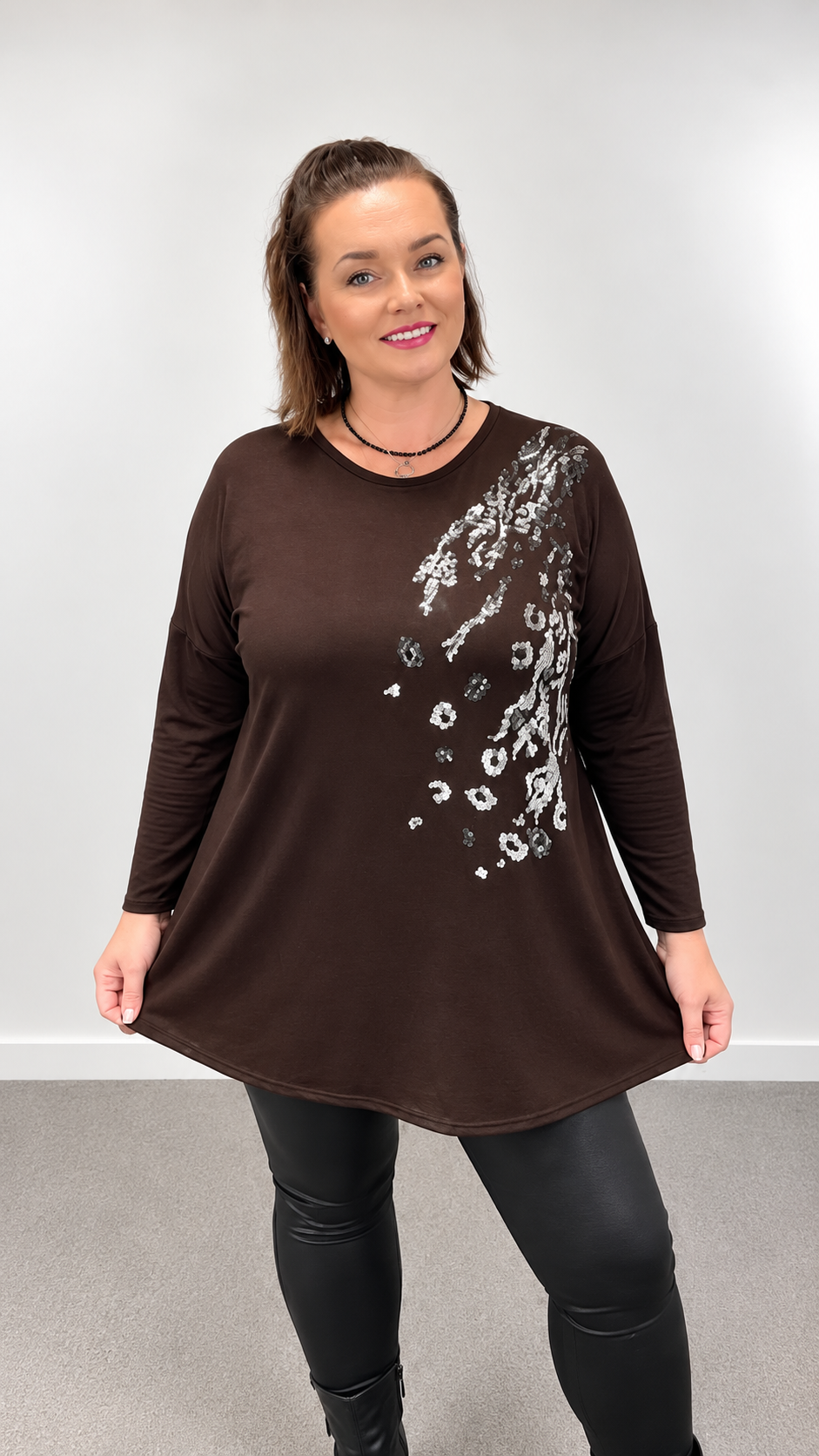 Tunika s kamínky Glam - hnědá