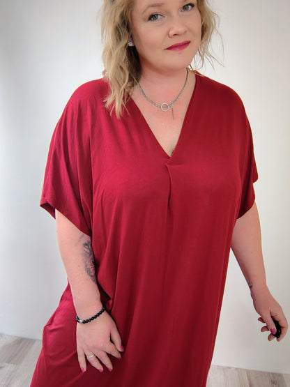 Oversize šaty V-Neck - vínové