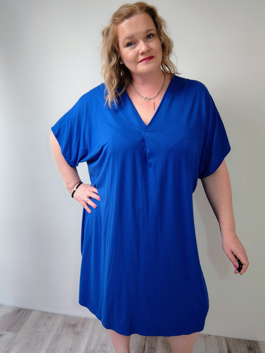 Oversize šaty V-Neck - modré