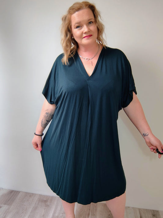 Oversize šaty V-Neck - tmavě zelené